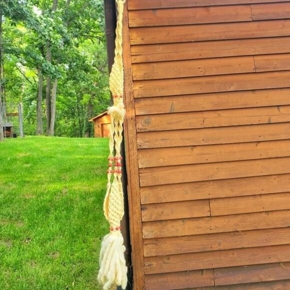 Vintage 73" Cream Macrame with Beads Several Plants Hanger